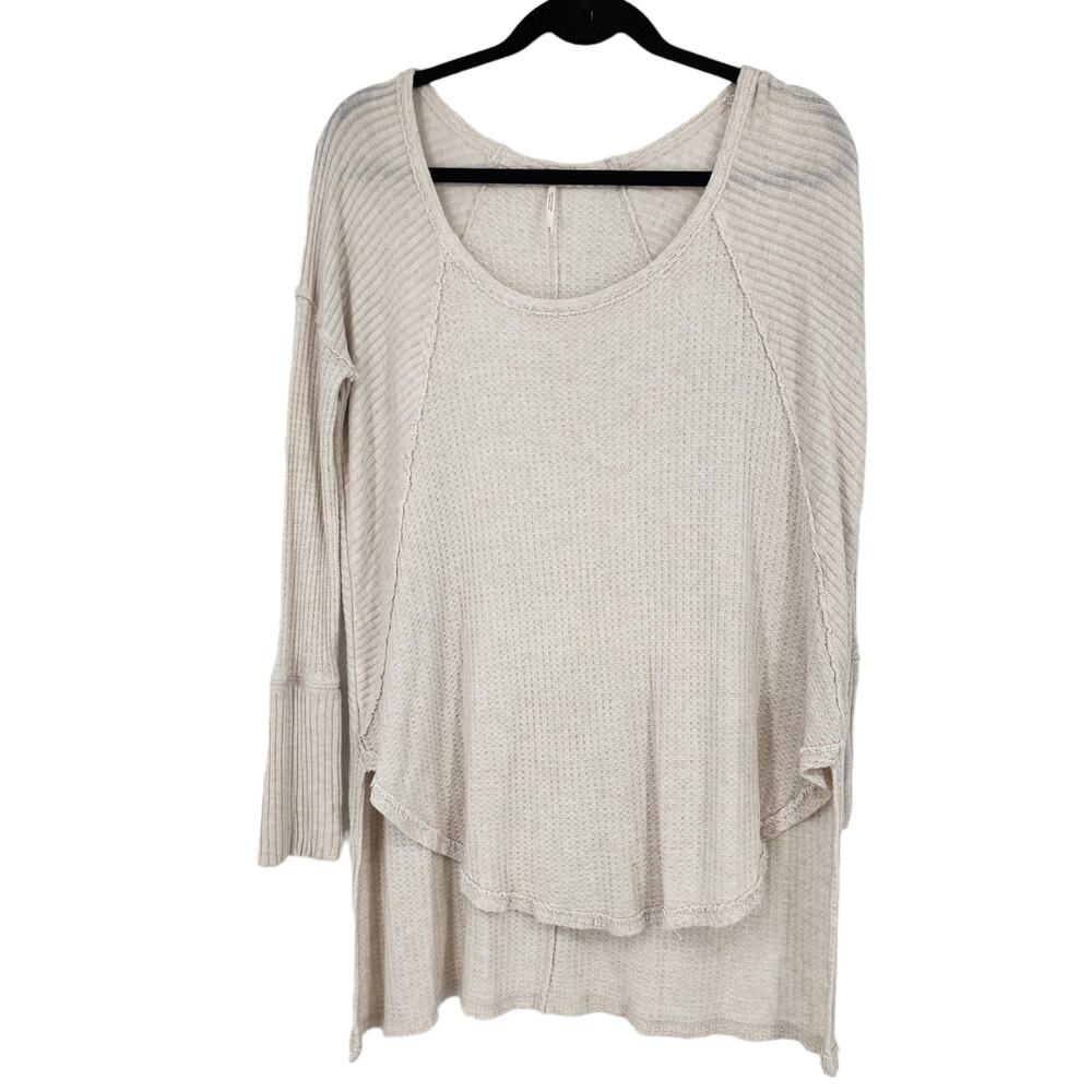 Free People White Scoop Neck Long Sleeve Ventura Thermal Size Medium